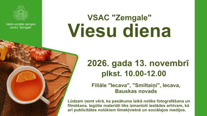 Viesu dienas afiša ar rudenīgu attēlu un siltu tēju attēlu