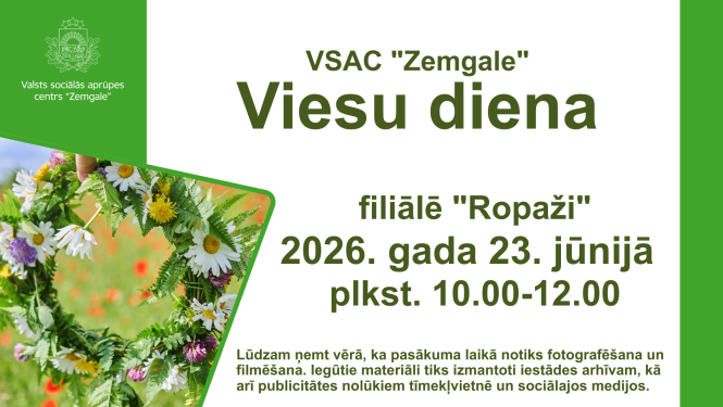 Viesu dienas afiša ar Jāņu vainaga attēlu