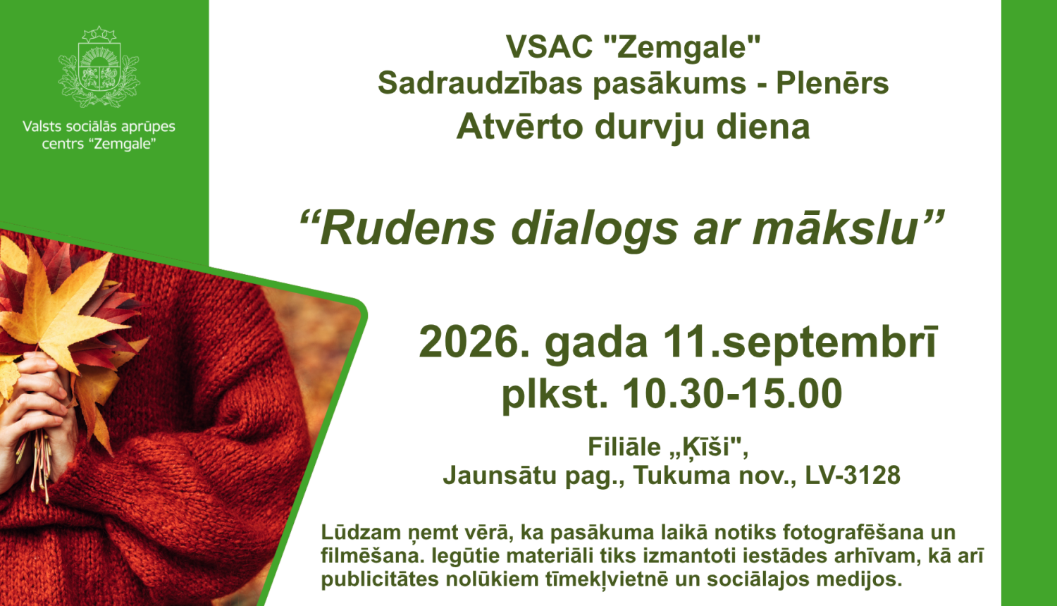 Atvērto durvju dienas afiša ar rudenīgu attēlu