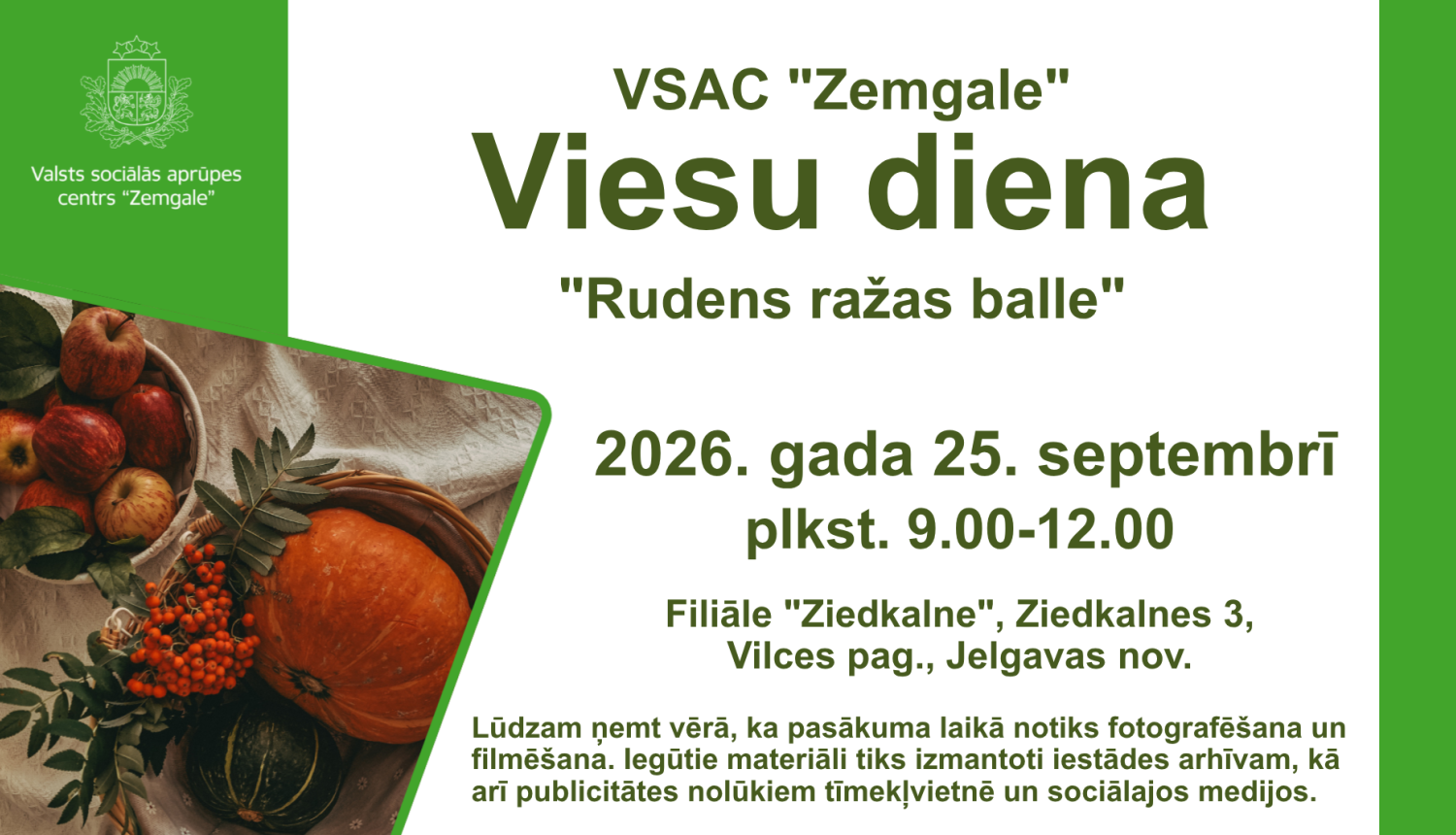 Viesu dienas informatīvā afiša ar attēlu ar rudens veltēm