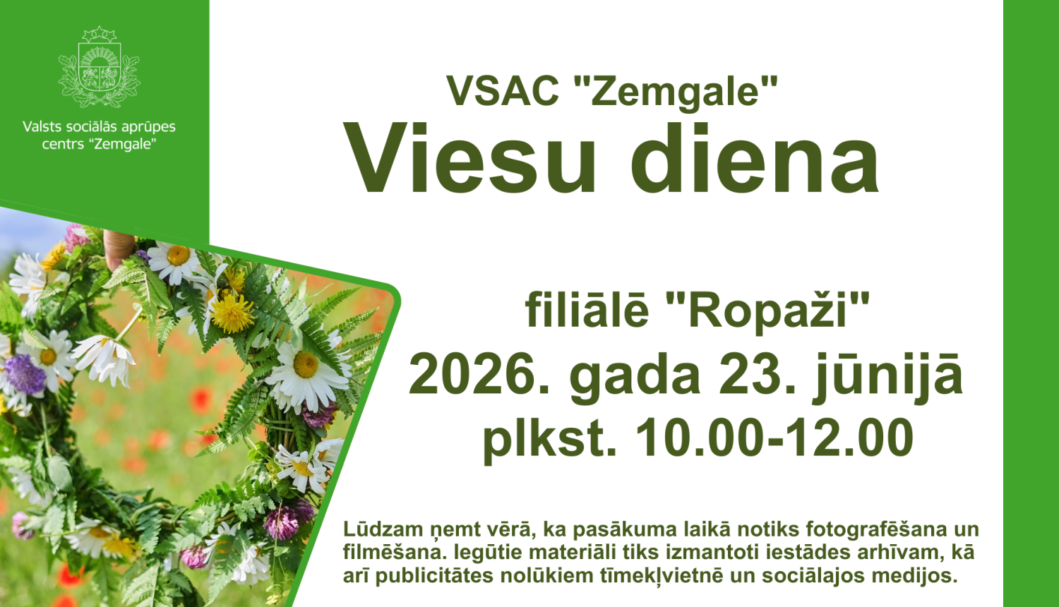 Viesu dienas afiša ar Jāņu vainaga attēlu