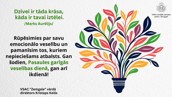 Apsveikums pasaules garīgās veselības dienā, kurā attēlots krāsains koks