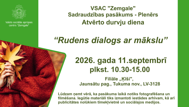 Atvērto durvju dienas afiša ar rudenīgu attēlu