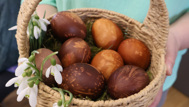 grozs ar krāsotām Lieldienu olām