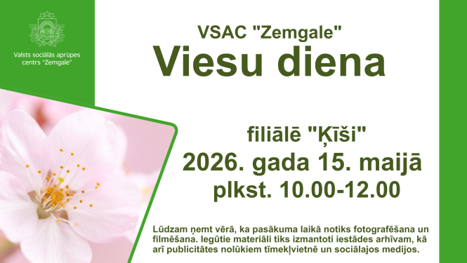 Viesu dienas afiša ar maigu ziedu attēlā