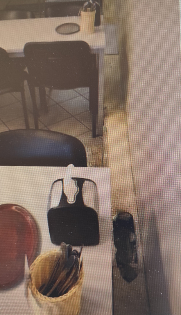 Apmale pie ēdamzāles sienas ar izveidojušos caurumu